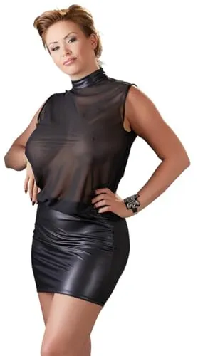 Cottelli Collection Damen Corsage 27159451081 - Erotische Kleider mit sexy, durchscheinendem Oberteil und verführerischem High Waist Wetlook Rock, ideal für besondere Anlässe.