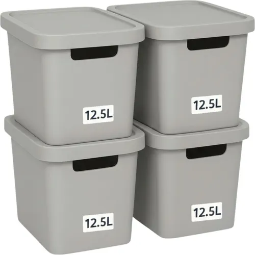 Plastard Aufbewahrungsbox mit Deckel - 4er-Set, 12,5 Liter - Aufbewahrungsboxen, BPA-frei und witterungsbeständig, ideal für Spielzeug oder Haushaltsgegenstände, stapelbar und mit praktischen Griffen.