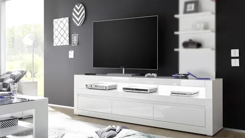 TV-Board 32 Carat in Weiß Hochglanz - TV-Halterung, stilvolles Lowboard mit 217 cm Breite, perfekt für Ihr Wohnzimmer und bietet großzügigen Stauraum.