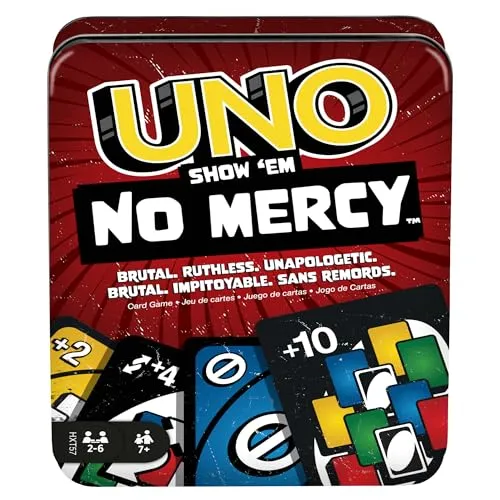 Mattel Games UNO No Mercy Kartenspiel - Deckkartenspiele mit 56 zusätzlichen Karten und extrem harten Aktionskarten für das brutalste UNO-Erlebnis! Ideal für Kinder, Erwachsene und Familienabende.