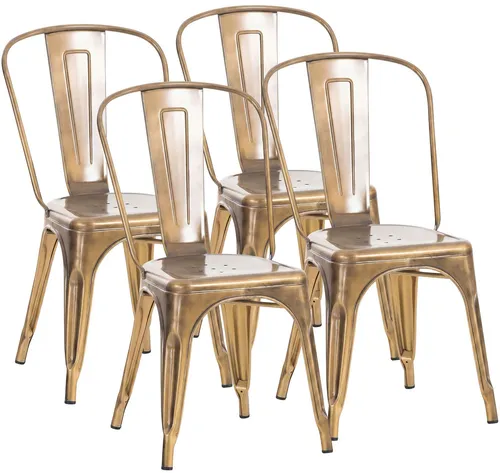CLP 4er Set Stühle Benedikt I Stapelbare Metallstühle in Gold - Esszimmerstühle im modernen Industrial Look, bis 200 kg belastbar und pflegeleicht. Ideal für kleine Räume und Veranstaltungen, platzsparend stapelbar.
