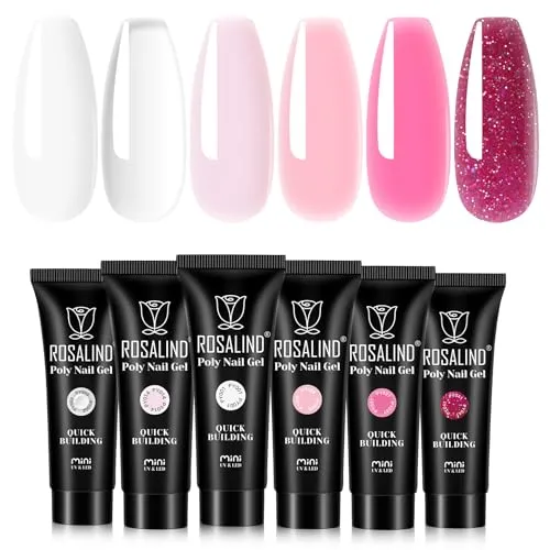 ROSALIND Poly Nagelgel, 6 Farben 10ml UV LED Nagelverlängerungs Nagel Extension Gel für Anfänger, Profi, Nagelstudio, Poligel für Nägel Gel Nail Art