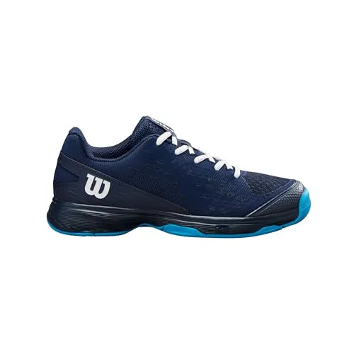 Wilson Rush PRO JR L Tennisschuh - Navy Blazer/White/Atomic Blue, 36 2/3 EU - Tennisschuhe für Jungen mit Duralast-Gummimischung für maximale Traktion und Strapazierfähigkeit, ideal für junge Sportler.