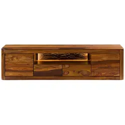 TV-Board Sheesham 200x45x50 walnuss gewachst TORONTO LUX #251 - Modernes TV-Board aus massivem Sheesham-Holz mit eleganter Rückwand aus Baumrinde. Integriertes LED-Lichtband und praktischer Kabeldurchlass sorgen für stilvolle Ordnung und perfekte Beleuchtung. Entdecken Sie die gesamte TORONTO LUX-Serie!