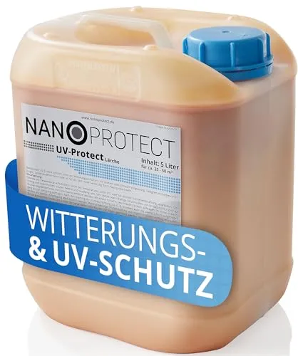 Nanoprotect UV-Protect Holzöl 5L - Witterungsschutz & UV-Schutz für Holz - Hochwertiges Holzöl für optimalen Witterungs- und UV-Schutz. Ideal zur Auffrischung des Holzcharakters. Wasserbasiert, schnell trocknend und für Innen sowie Außen geeignet. Schützt vor Vergrauung und Rissbildung.