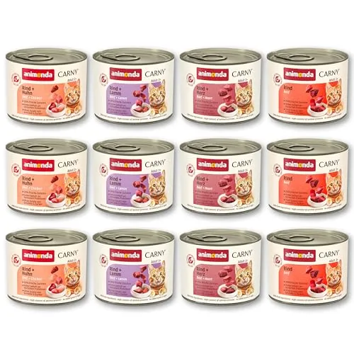 Carny Katzen Nassfutter Mix Herzhafte Variation - 12 x 200g, getreidefrei und zuckerfrei, 100% frische Zutaten für gesunde Ernährung ausgewachsener Katzen