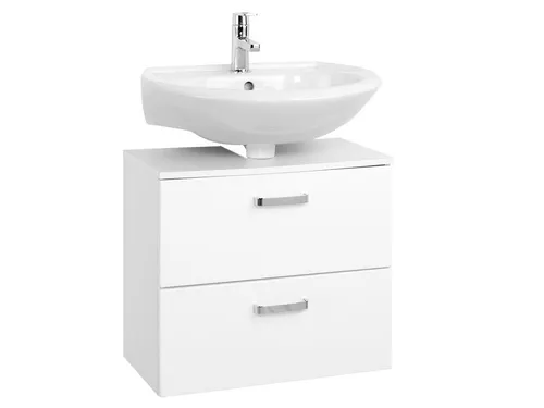 Held Bologna Unterbeckenschrank 60 cm - Hochglanz Weiß - Badezimmerschrank mit modernem Design, bietet viel Stauraum und ist ideal für das Badezimmer. Inklusive Ausschnitt für den Siphon und hochwertige Metallbeschläge.