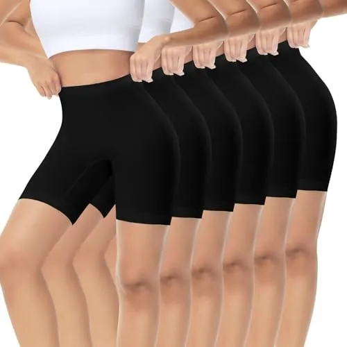 IceReco 6er Pack Radlerhose Damen Kurz für Kleid Sporthose Damen Kurz Boxershorts Leggings Schwarz Blickdicht Laufhose Trainingshose Reibungslos Tennishose Outdoor Biker Unterhosen Fahrrad Kurze M