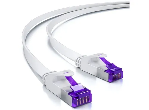 deleyCON deleyCON 15m RJ45 Patchkabel Flachkabel mit CAT7 Rohkabel U/FTP - Weiß LAN-Kabel