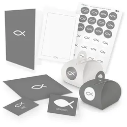 itenga Geschenkbox itenga Komplettset FISCH grau Karten Gastgeschenkboxen Danksagung Tisc