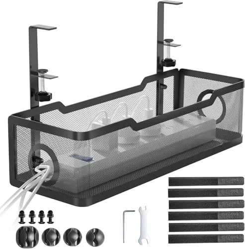 Cinati Kabelmanagement-Ablage Unter dem Schreibtisch - Ohne Bohren, für Büro und Zuhause - Keine Schäden am Tisch (Schwarz-34cm - 1er Pack)