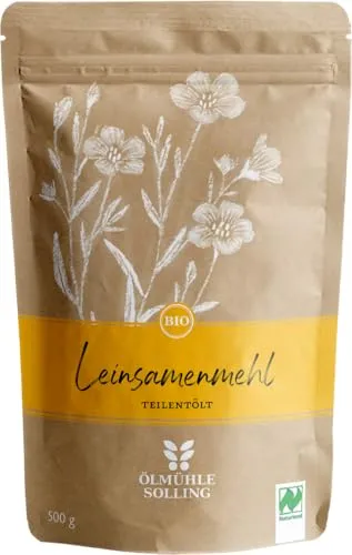 ÖLMÜHLE SOLLING - BIO Leinsamenmehl teilentölt | Mehl aus kaltgepresster Bio-Leinsaat. Leinsamenmehl für Müsli sowie zum Backen von Broten und Backwaren | Inhalt: 500 g