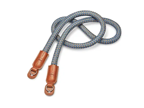 Leica 14720 Trageriemen - Hochwertiges geflochtenes Rayon- und Lederband in Cognac/Denimblau - Stylischer und robuster Trageriemen für Kameras, ideal für den sicheren Transport. Inklusive kostenloser Geschenkbox im Wert von 160 EUR.