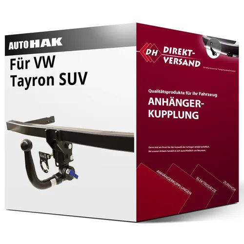 VW Tayron SUV Typ R41 Anhängerkupplung abnehmbar von Auto Hak - Hochwertige abnehmbare Anhängerkupplung für VW Tayron, keine Eintragung in Fahrzeugpapiere nötig, mit Montagezubehör und Anleitung, kugelkopfabschließbar für zusätzliche Sicherheit.