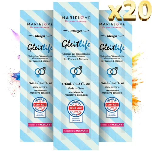 Gleitgel auf Wasserbasis 20x6ml Sachets Dermatest „Sehr Gut“ Ideal für Silikon