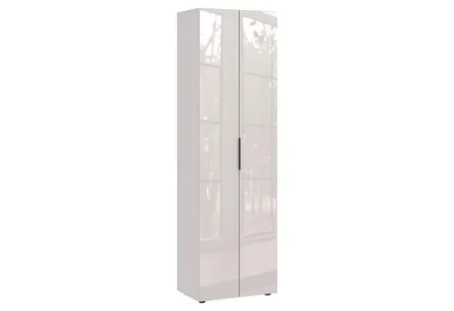 Garderobenschrank GENOVA - 59 x 197 cm - Creme - Moderner Garderobenschrank in Creme mit 2 stilvollen Türen, einer ausziehbaren Kleiderstange und 4 praktischen Einlegeböden. Ideal für Flure und Eingangsbereiche.