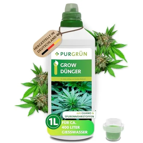 Purgrün Grow Dünger 1L - Mineralischer Pflanzendünger für Cannabis mit NPK 7+3+6, optimiert für kräftiges Wachstum und hohe Widerstandsfähigkeit in Innen- und Außenbereichen.