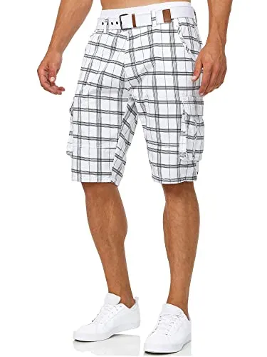 Indicode Cargoshorts Monroe mit 6 Taschen und Gürtel in Grau - Herren-Shorts aus 100% Baumwolle, elastisch und pflegeleicht, ideal für Freizeitaktivitäten mit praktischem 6-Taschen-Design und inkludiertem Gürtel.