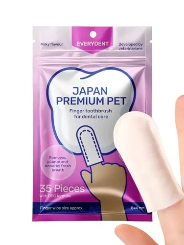 Japan Premium Pet Zahnpflege Hund | Pflege für Katzen | Katzen & Hundezahnbürste | Keine Katzen- & hundezahnpasta benötigt | Fingerlinge für Zahnpflege | Zahnsteinentferner für Hund & Katze | 35 Stück