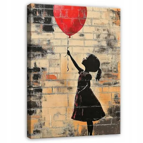 WallArena - Leinwand Bilder Banksy - 70x100 cm Leinwandbilder - Bild auf leinwand - Wandbild XXL groß Wandbilder für Wohnzimmer Schlafzimmer Wohnzimmerbilder Modern - Street Art Mädchen mit Ballon