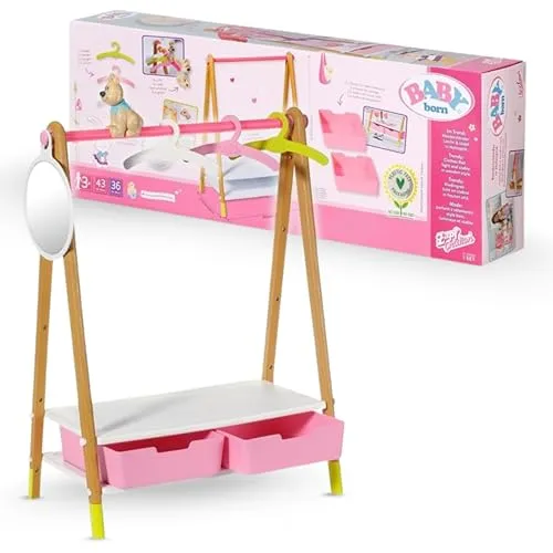 Baby Born Kleiderstange mit Dekohund und Spiegel - Puppenmöbel im skandinavischen Design, inklusive dekorativem Hund Bello und abnehmbarem Spiegel für das perfekte Styling von BABY born.