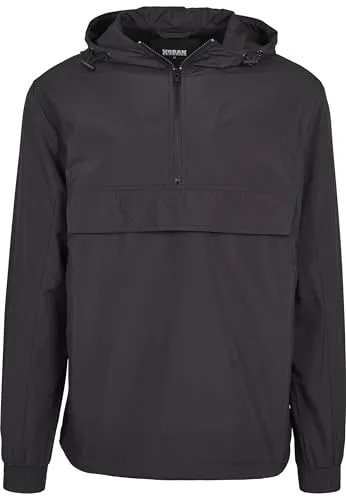 Urban Classics Herren Basic Pull Over Jacket - Schwarz, L EU - Funktionsjacke für Männer, ideal für frische Frühlingstage. Leicht und mit verstellbarer Kapuze, bietet optimalen Windschutz und praktische Taschen.