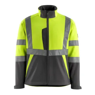 Kiama Soft Shell Jacke SAFE LIGHT, hi-vis Gelb/Dunkelanthrazit, Größe 3XL - Arbeitsjacke MASCOT® Kiama mit 2-lagigem Soft Shell, atmungsaktiv und fluoreszierend für optimale Sichtbarkeit. Ideal für sicheres Arbeiten in dunklen Umgebungen.