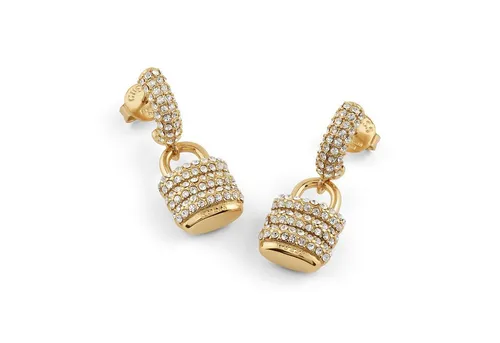 Guess Paar Ohrhänger Damen-Pave Padlock Goldfarben - Elegante Ohrringe aus Edelstahl in Goldfarben mit funkelnden Kristallen. Perfekt für jeden Anlass und ein stilvolles Accessoire für Ihr Outfit.