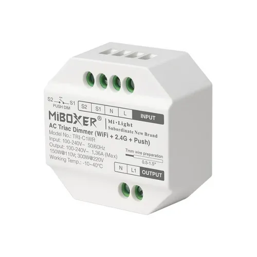 MiBoxer AC-Triac-Dimmer Smarter Lichtschalter | WiFi+2,4G+Push - Intelligenter AC-Triac-Dimmer für vielseitige Lichtsteuerung. Mit WLAN und 2,4G-Funktion für eine Reichweite von 30m. Ideal zur flexiblen Anpassung der Beleuchtung in Ihrem Zuhause.