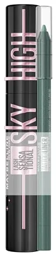 Maybelline New York Schwarze Wimperntusche für lange Wimpern, Lash Sensational Sky High Mascara Very Black + Wasserfester Eyeliner mit wischfester Gel-Textur, Tattoo Liner Gel Pencil, Nr. 815 Tealtini