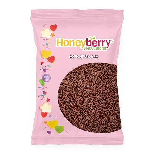 HONEYBERRY Kakao Stränge Streusel 55g - Natürliche Essbare Streusel Tortendeko - Braune Streudeko, Zuckerstränge, Zuckerstreusel zum Verzieren von Kuchen, Cupcakes und Desserts - Hergestellt in der EU
