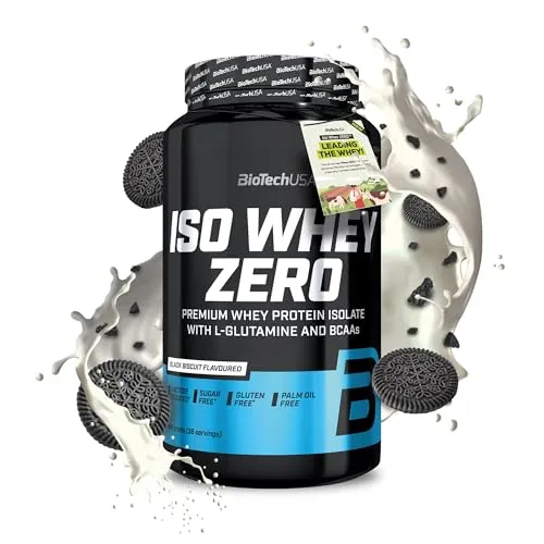 BioTechUSA Iso Whey Zero | Premium Whey Protein Isolate | Grass-Fed | Enzyme-Free | Sugar- and Gluten-free, 908g, Black Biscuit