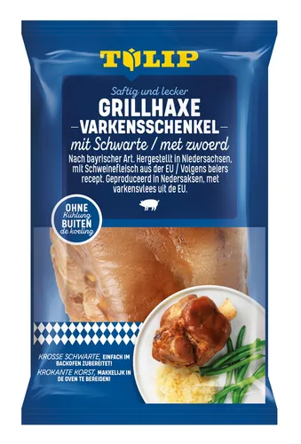 TULIP 600 g Grill-Haxe mit Schwarte - Kross Gegart und Tafelfertig - Fleischkonserven mit krosser Schwarte, einfach im Backofen zubereitet in ca. 30-40 Minuten. Ideal für Grillfeste und unkomplizierte Mahlzeiten, perfekt für Fleischliebhaber!