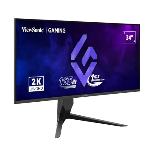 VIEWSONIC 34IN WQHD 3440X1440 21:9 Monitor - Ultrabreiter Gaming-Monitor mit 165Hz Bildwiederholrate und 1ms Reaktionszeit für flüssiges Gameplay, ausgestattet mit AMD FreeSync Premium und HDR10 für beeindruckende Bildqualität.