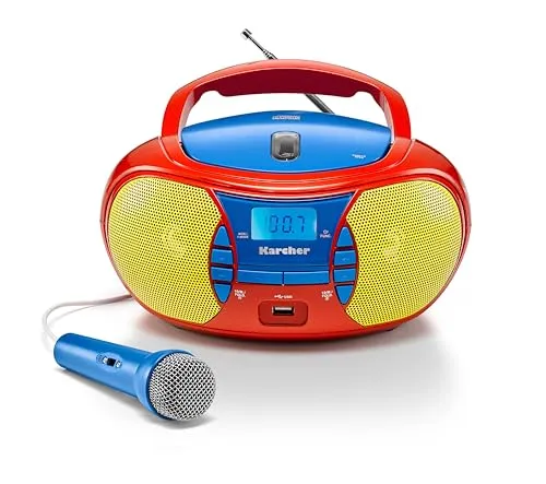 Karcher RR 5026 - Tragbare Kinder-Boombox mit CD-Player und UKW-Radio, bunt und ideal für Musikspaß unterwegs