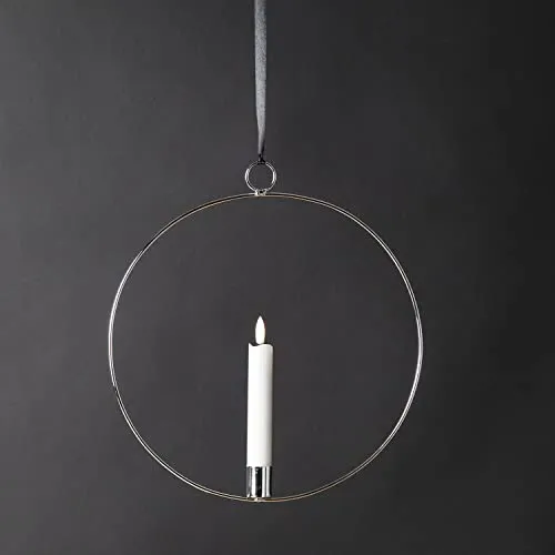 Dekoring mit LED Kerze Flamme - mit Aufhänger - D: 28,5cm - Timer - Batterie (silber)