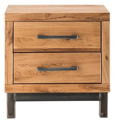 Main Möbel Kommode 'Lima' 50x50cm aus Wildeiche - Schubladenkommode aus geölter Wildeiche, jedes Stück ein Unikat mit natürlichen Rissen und Astlöchern. Softclose-Funktion und Vintage-Look aus schwarzem Eisen.