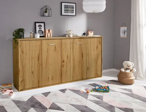 Schrankbett PRIESS "Oregon", braun (Eiche Artisan) - Betten mit wahlweise LED-Beleuchtung, platzsparendes Design und hochwertige Verarbeitung - ideal für kleine Räume. Made in Germany.