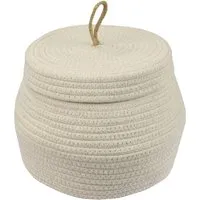 HMF 39031-MH-30 Aufbewahrungskorb Badezimmer Rund Korb Deckel Baumwolle Hoch 25 x 19 cm Creme
