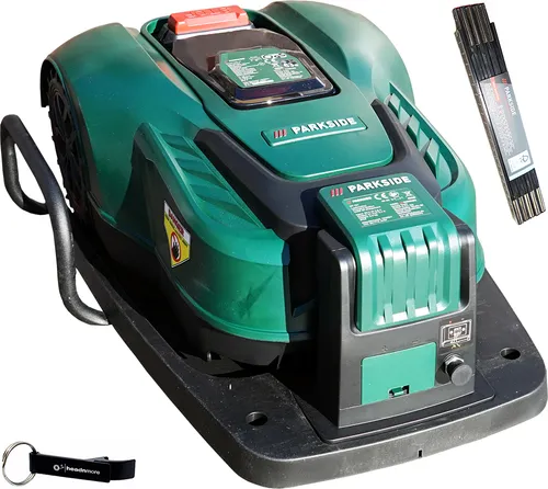 HEADNMORE® Bundle - Parkside® 20V Mähroboter Smart PAMRS 1000 - Mähroboter für Rasenflächen bis 1000 m², steuerbar über die PARKSIDE-App, inklusive praktischen Zubehör wie Zollstock und Schlüsselanhänger.