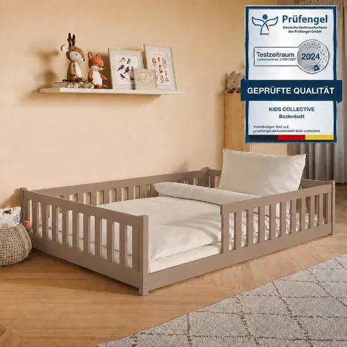 Kinderbett Bodenbett 140x200 cm mit Rausfallschutz & Matratze - Milchschoko - Stylisches Kinderbett in Milchschoko für eine sichere Nachtruhe. Mit Rausfallschutz und niedriger Höhe fördert es die Selbstständigkeit Ihres Kindes und sorgt für ein geborgenes Schlafgefühl. Ideal für entspannte Stunden im Kinderzimmer.
