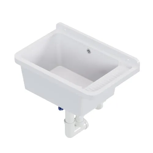QLS Ausgussbecken 50x34 cm aus Kunststoff mit Siphon - Spülen – Robustes Ausgussbecken aus hochwertigem Polypropylen, ideal für Garage und Werkstatt, leicht zu reinigen und beständig gegen Verfärbungen.