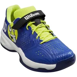 Wilson Kaos Emo Klett Tennisschuhe für Kleinkinder 2024 blau/gelb - Sneaker für Jungen mit leichtem Schaft für schnelle Bewegungen und verspieltem Emoji-Design. Die EVA-Zwischensohle sorgt für Komfort und Frische, perfekt für junge Spieler.