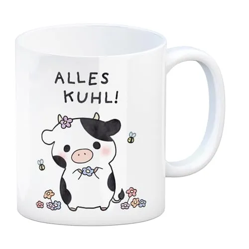 Kuh Kaffeebecher mit Spruch Alles Kuhl Kawaii Kuh Tasse Mug Bauernhof Charme Bauernhoftiere Blumen Dorfkind Relax Accessoire Geschenkidee