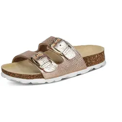 Superfit Mädchen FUSSBETTPANTOFFEL Hausschuhe in Bronze 9000 - Hausschuhe für Mädchen mit orthopädischem Tieffußbett aus Naturkork und anpassbarer Weite durch 2 Schnallen für optimalen Komfort.
