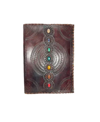 CHAKRA Fotoalbum XL Echtleder Vintage Schwarz Seiten Retro Handmade Indien Stein