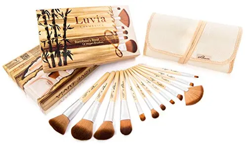 Luvia Bamboo's Root Pinselset 12-teilig - Pinselset für exzellentes Make-Up, aus veganem Taklon-Haar und echten Bambusgriffen. Ideal für Allergiker, inklusive praktischer Leinen-Aufbewahrungstasche.