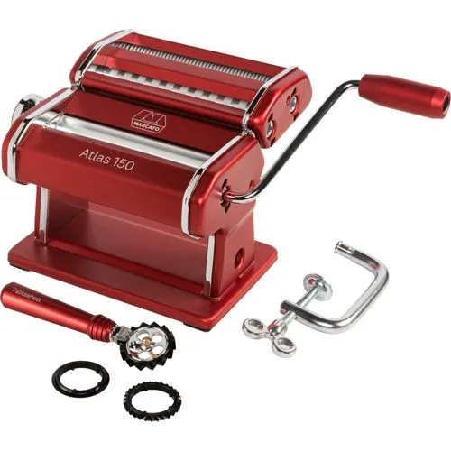 Marcato ATLAS 150 ROSSA+ Nudelmaschine - Nudelmaschine für frische Pasta, mit präzisen Walzen für perfekte Teigstärke und einfache Handhabung.