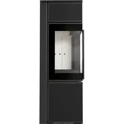 Kaminofen KRATKI TORA/S 8 kW aus Stahl mit Quarzsinter Nero Assoluto - Moderner Kaminofen für Holz mit eleganter Sinterplatte in Nero Assoluto. Bietet beidseitige Sicht auf das Feuer und effiziente Wärmeabgabe dank TERMOTEC-Brennkammer. Ideal für gemütliche Abende!