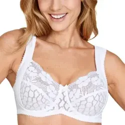 Miss Mary Jacquard & Spitzen-BH D 100 Weiß - Eleganter Bügel-BH mit Jacquard- und Spitzen-Design von Miss Mary. Bietet optimalen Halt und Komfort dank breiter verstellbarer Träger und elastischem Rückenbereich. Ideal für jeden Tag und besondere Anlässe.